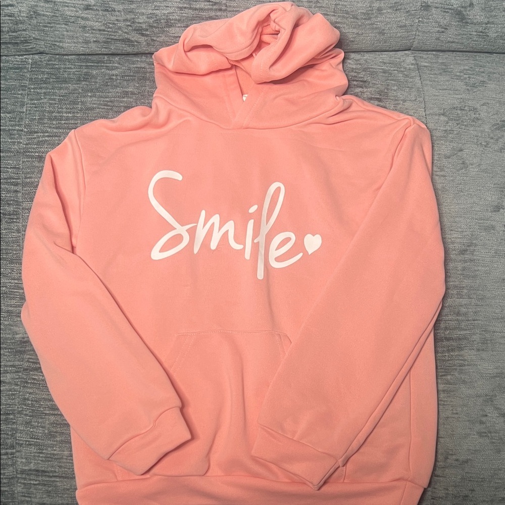 SHEIN Peach Hoodie with 'Smile' Design